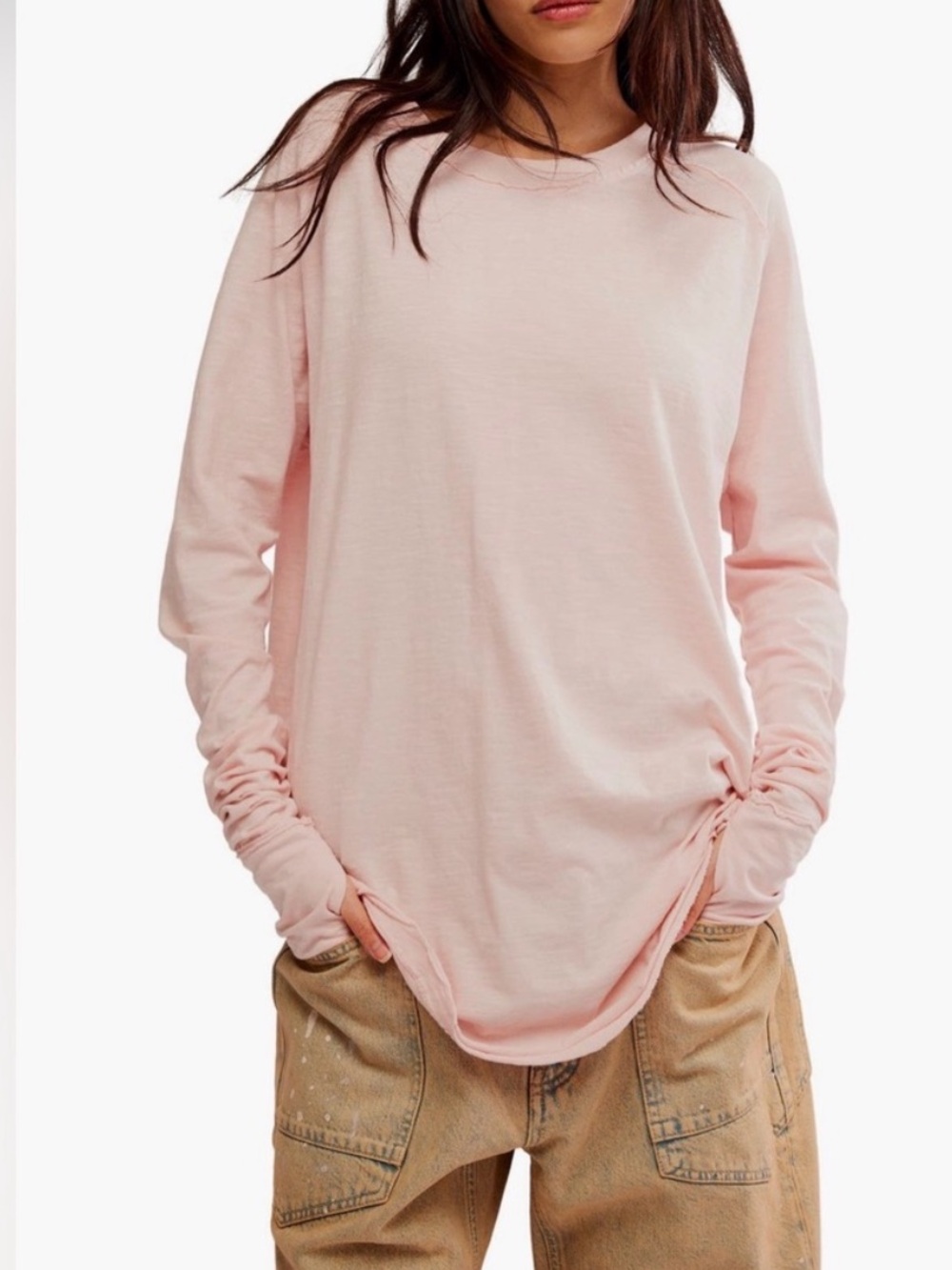 Free People We The Free Arden Extra Long Cotton Top In Pink Lotus